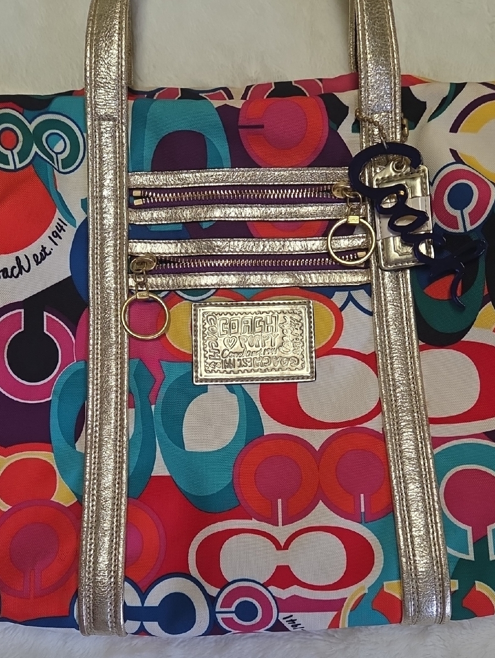 Coach Multicolor Signature Tote Bag with Gold Trim - Picture 2 of 7